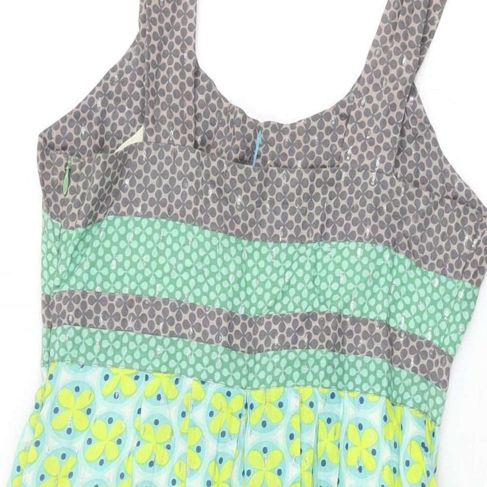 Luna Llena Womens Multicoloured Floral Cotton A-Line Size S Scoop Neck Zip