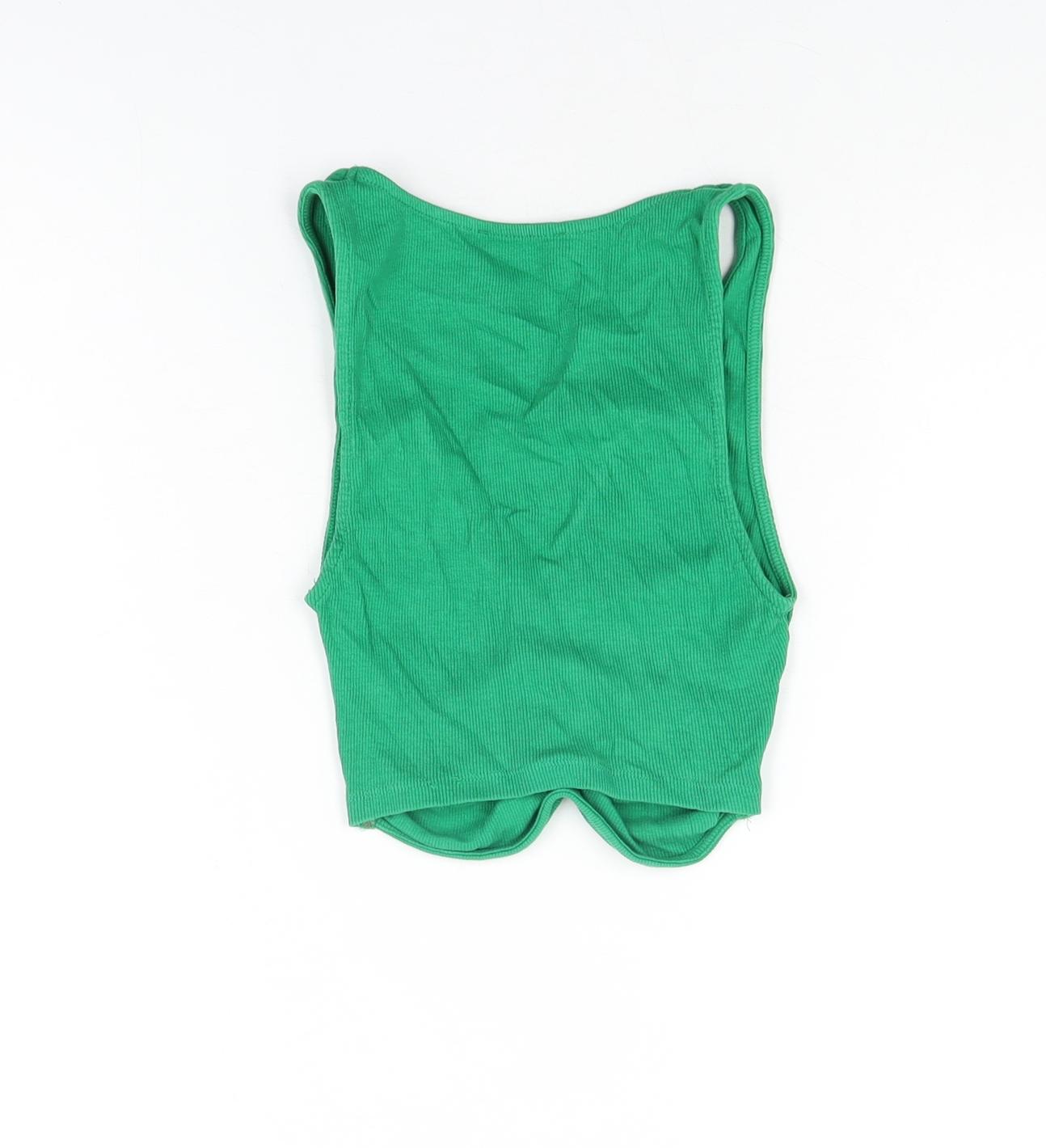 Womens UK Size S Zara Green Cropped T-Shirt