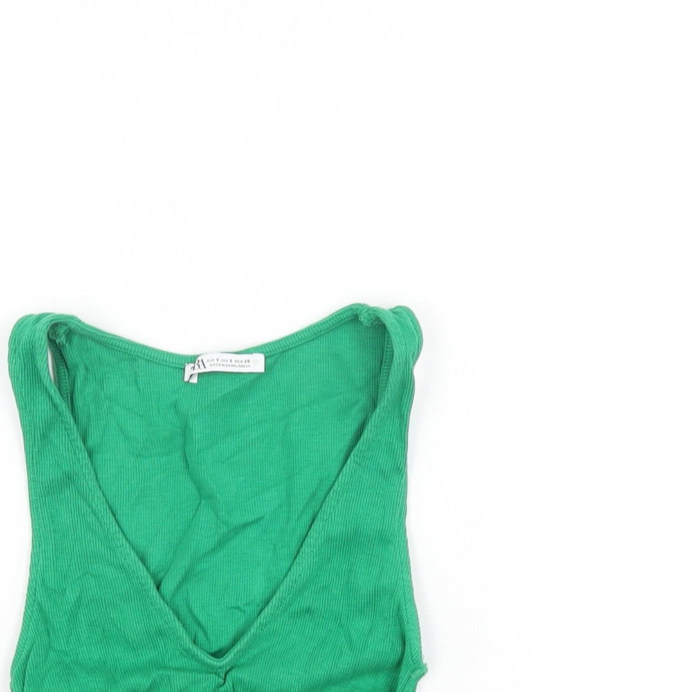 Womens UK Size S Zara Green Cropped T-Shirt