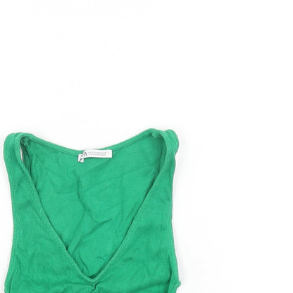 Womens UK Size S Zara Green Cropped T-Shirt