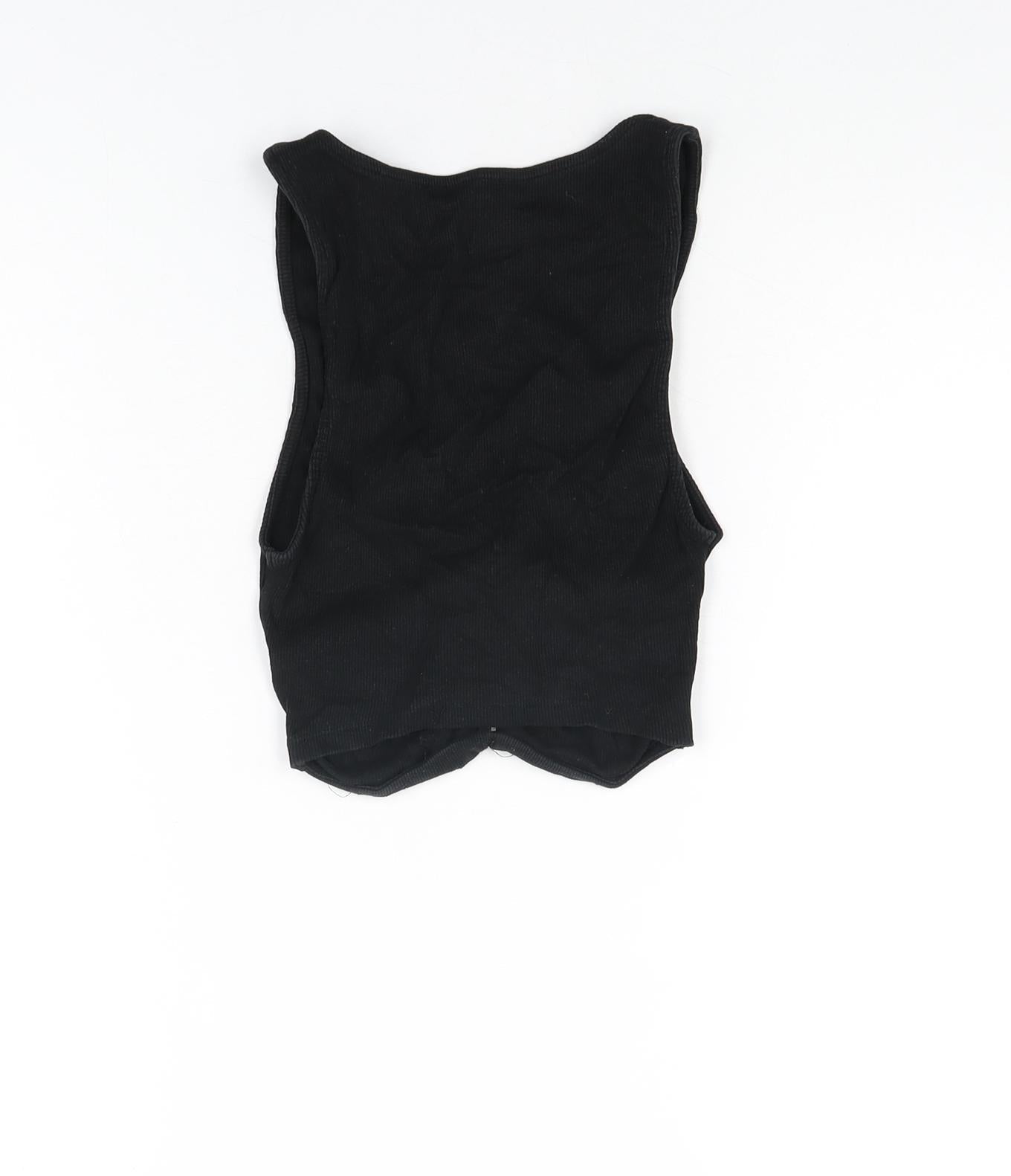 Zara Womens Black Polyester Cropped T-Shirt Size S V-Neck