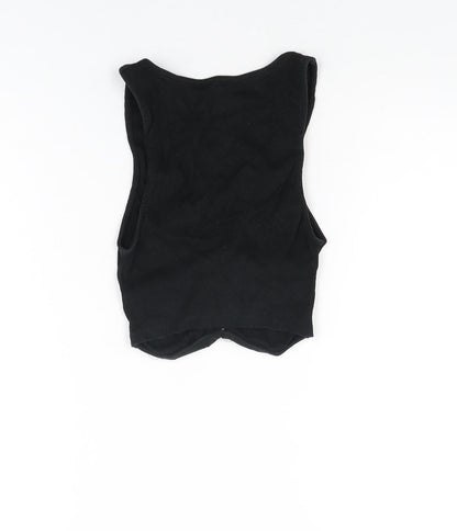 Zara Womens Black Polyester Cropped T-Shirt Size S V-Neck