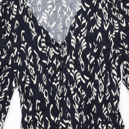 Marks and Spencer Womens Blue Geometric Viscose A-Line Size 8 V-Neck Pullover