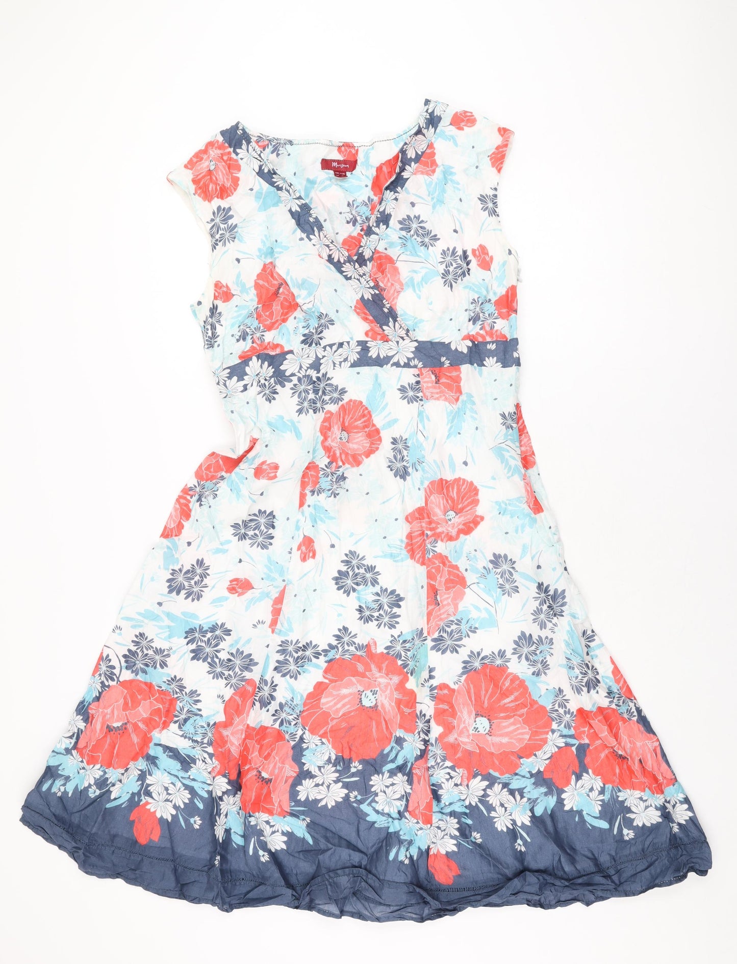 Monsoon Womens White Floral Polyester A-Line Size 14 V-Neck Zip