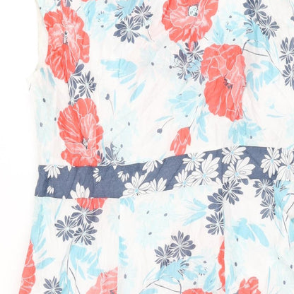 Monsoon Womens White Floral Polyester A-Line Size 14 V-Neck Zip