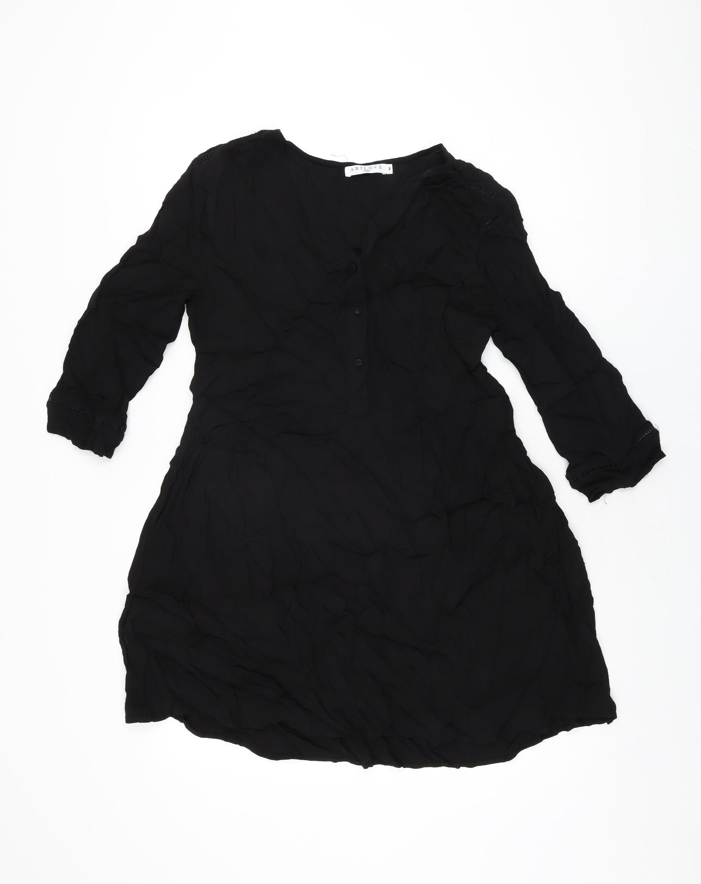 Art Love Womens Black Polyester Skater Dress Size M V-Neck Button
