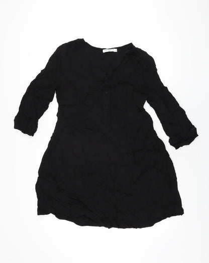 Art Love Womens Black Polyester Skater Dress Size M V-Neck Button