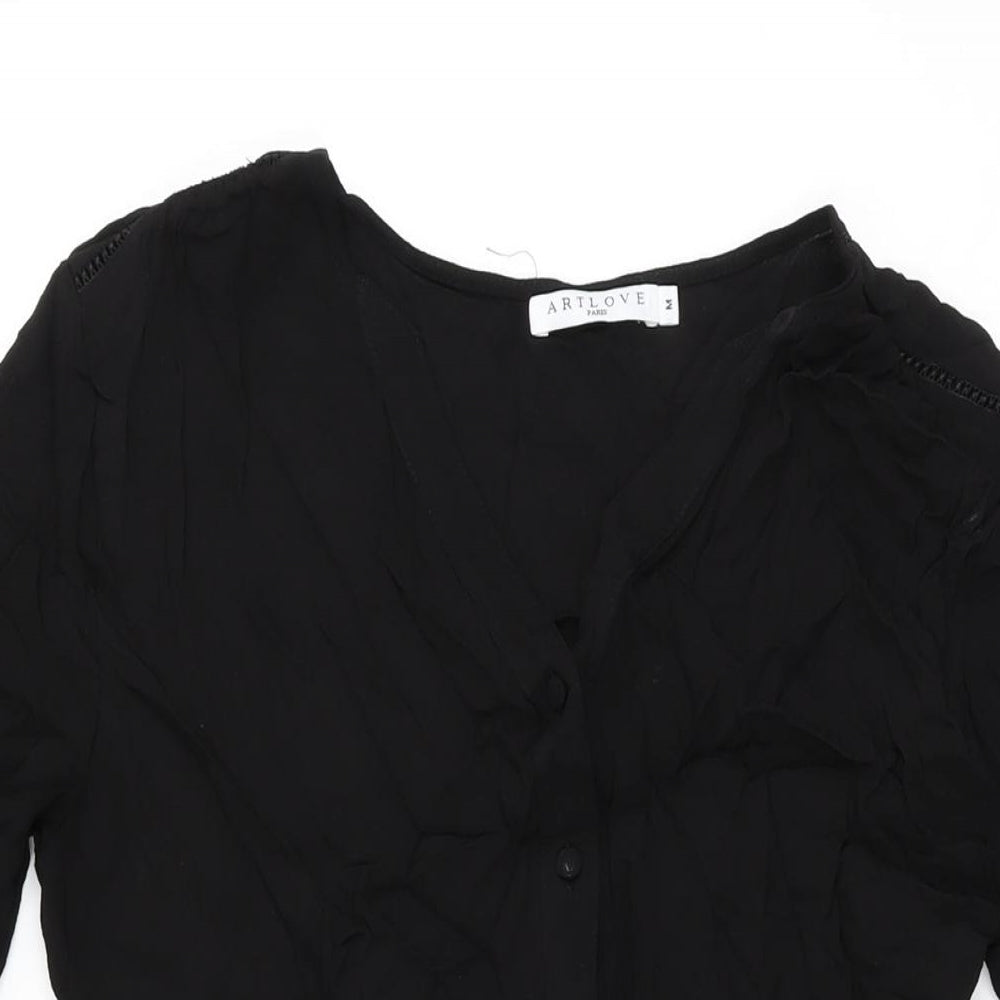 Art Love Womens Black Polyester Skater Dress Size M V-Neck Button
