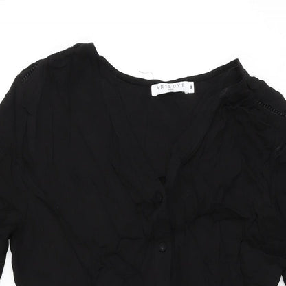 Art Love Womens Black Polyester Skater Dress Size M V-Neck Button