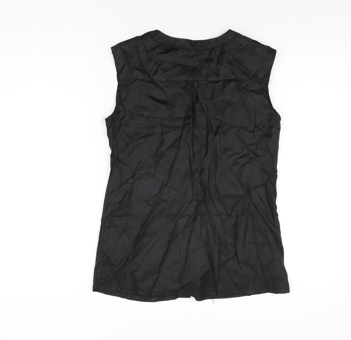 Back view of Collection London women’s black cotton basic button-up, size UK 10, v-neck