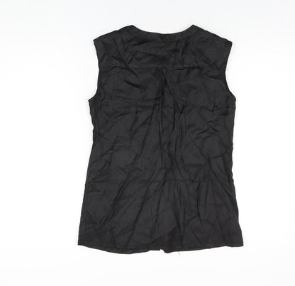 Back view of Collection London women’s black cotton basic button-up, size UK 10, v-neck