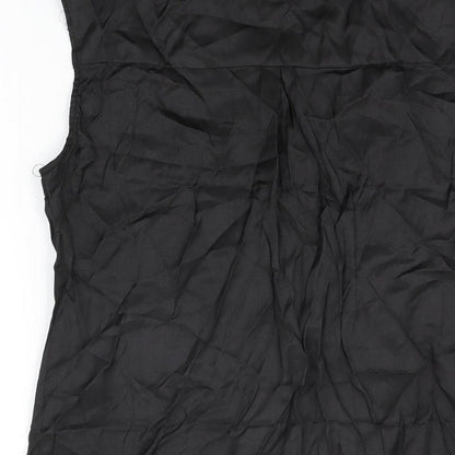 Brand and care label for Collection London women’s black cotton basic button-up, size UK 10, v-neck