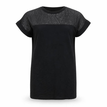 PRETTYLITTLETHING Womens Black Viscose T-Shirt Dress Size 16 Round Neck Pullover - Mesh Panel