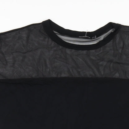 PRETTYLITTLETHING Womens Black Viscose T-Shirt Dress Size 16 Round Neck Pullover - Mesh Panel