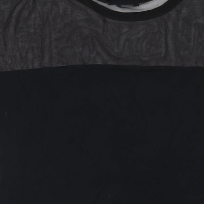PRETTYLITTLETHING Womens Black Viscose T-Shirt Dress Size 16 Round Neck Pullover - Mesh Panel