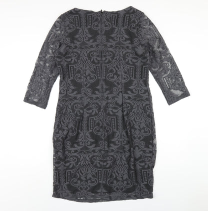 H&M Womens Grey Polyester Pencil Dress Size M Round Neck Zip