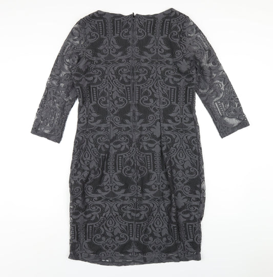 H&M Womens Grey Polyester Pencil Dress Size M Round Neck Zip