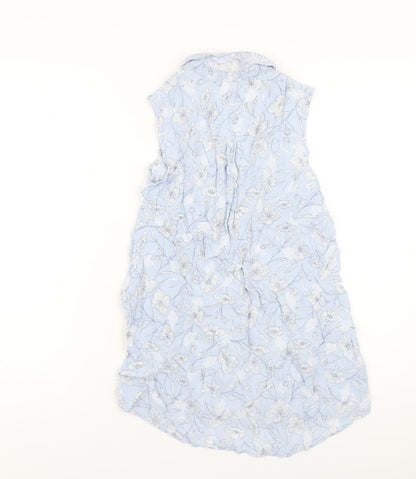 Bonmarché Womens Blue Floral Viscose Basic Button-Up Size 10 Collared