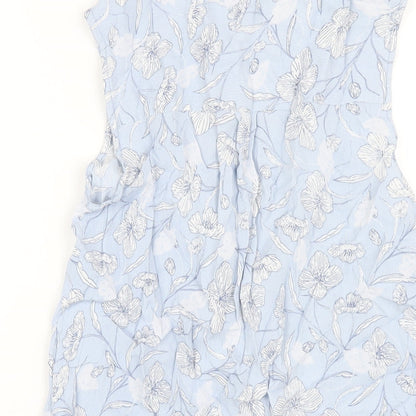 Bonmarché Womens Blue Floral Viscose Basic Button-Up Size 10 Collared