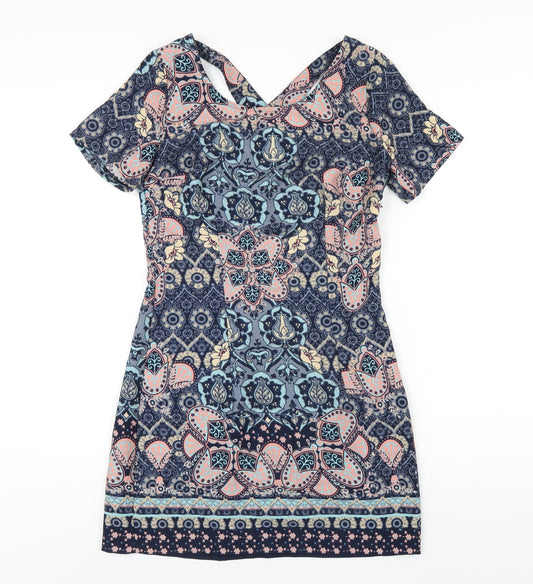 Hollister Womens Multicoloured Geometric Polyester A-Line Size S Round Neck Zip