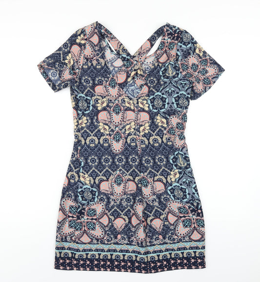 Hollister Womens Multicoloured Geometric Polyester A-Line Size S Round Neck Zip