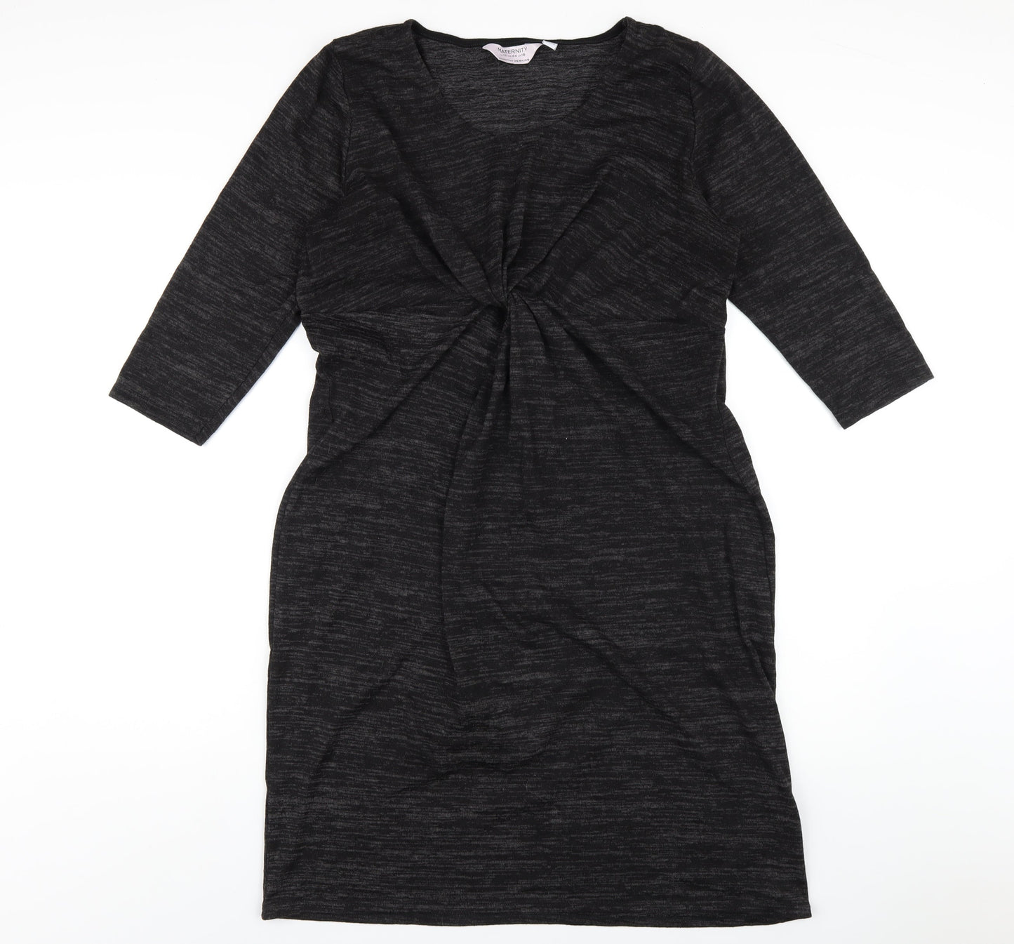 Dorothy Perkins Womens Black Polyester Bodycon Size 16 Round Neck Pullover - Twist Front