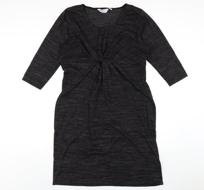 Dorothy Perkins Womens Black Polyester Bodycon Size 16 Round Neck Pullover - Twist Front