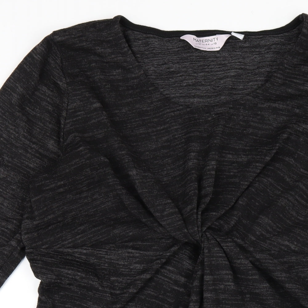 Dorothy Perkins Womens Black Polyester Bodycon Size 16 Round Neck Pullover - Twist Front