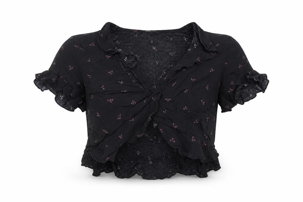 Womens UK Size 8 Topshop Black Cropped T-Shirt