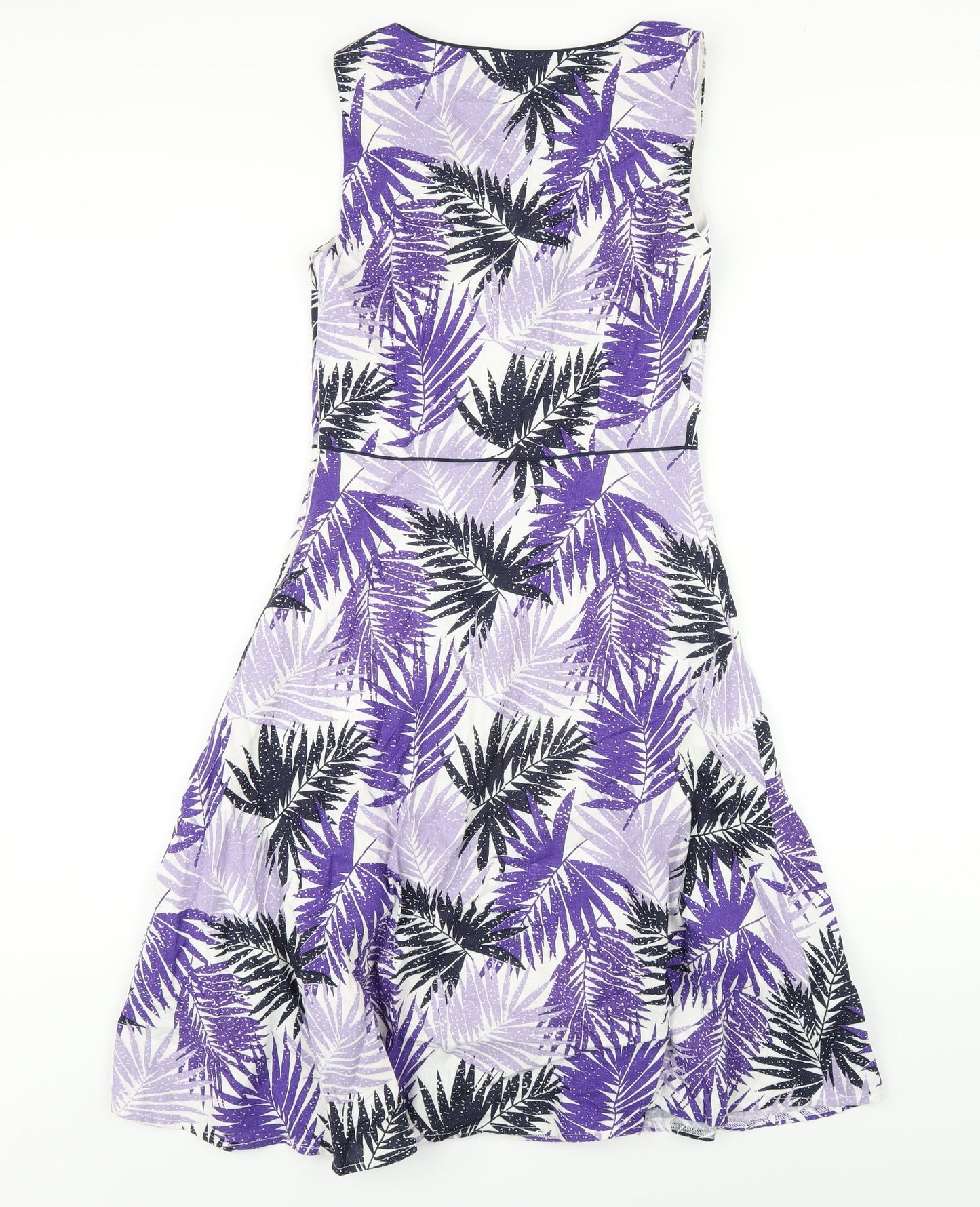 Autonomy Womens Purple Geometric Linen A-Line Size 8 Round Neck Zip