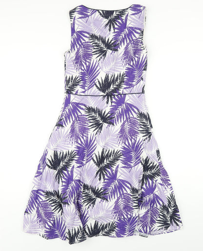 Autonomy Womens Purple Geometric Linen A-Line Size 8 Round Neck Zip