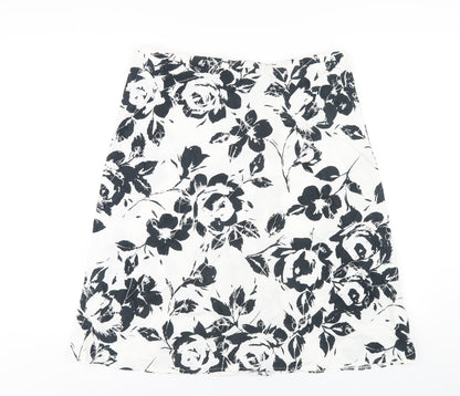 Marks and Spencer Womens White Floral Cotton A-Line Skirt Size 14