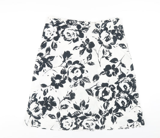 Marks and Spencer Womens White Floral Cotton A-Line Skirt Size 14