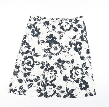 Marks and Spencer Womens White Floral Cotton A-Line Skirt Size 14