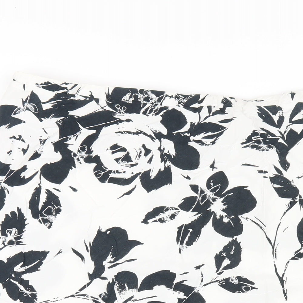 Marks and Spencer Womens White Floral Cotton A-Line Skirt Size 14