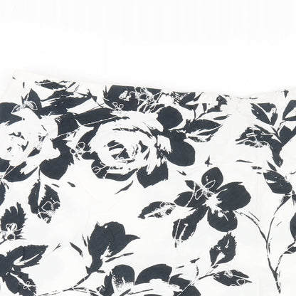 Marks and Spencer Womens White Floral Cotton A-Line Skirt Size 14