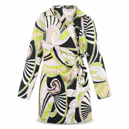 New Look Womens Multicoloured Geometric Polyester Wrap Dress Size 6 Collared Tie