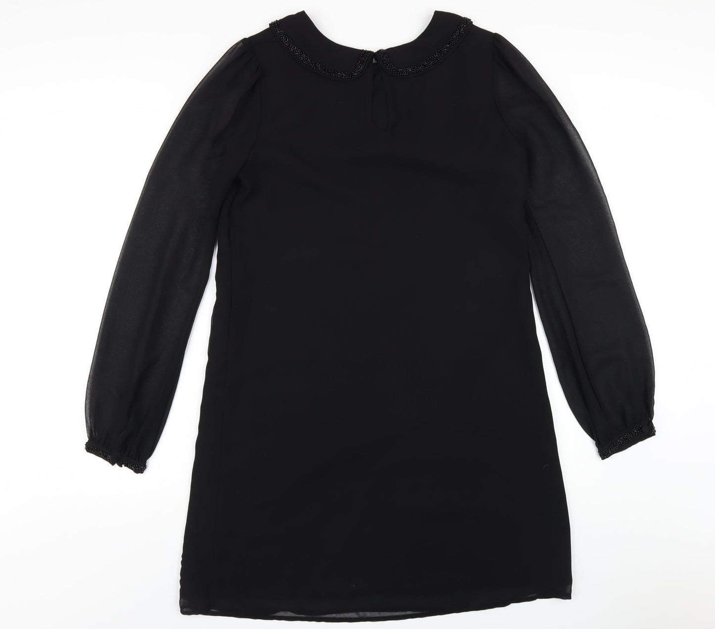 NEXT Womens Black Polyester A-Line Size 12 Round Neck Button - Beaded Collar