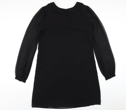 NEXT Womens Black Polyester A-Line Size 12 Round Neck Button - Beaded Collar