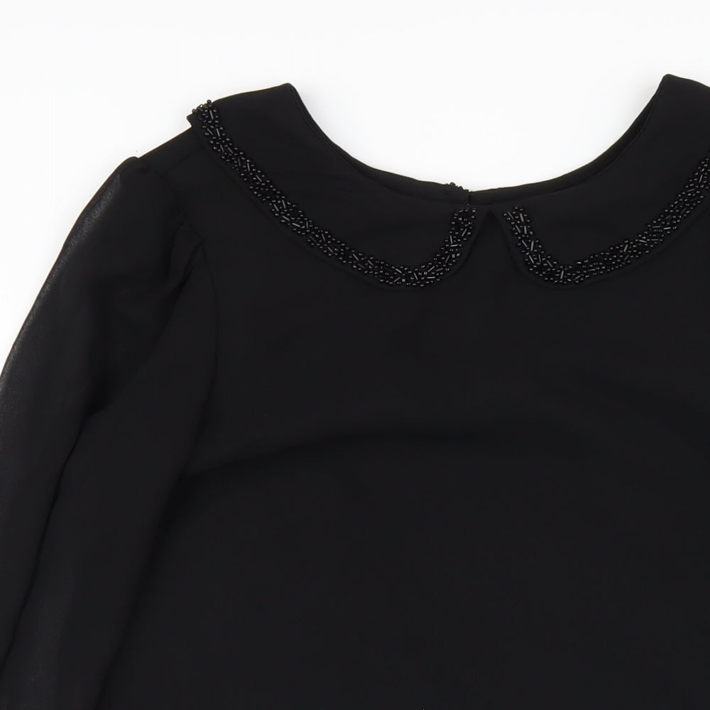 NEXT Womens Black Polyester A-Line Size 12 Round Neck Button - Beaded Collar