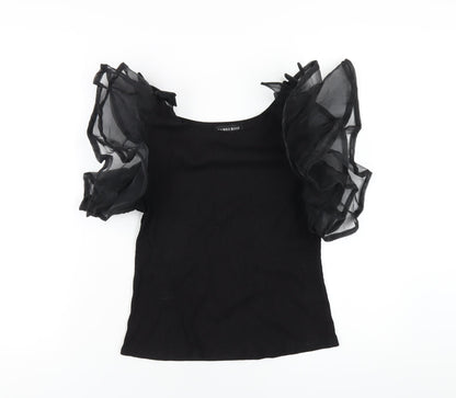 Womens UK Size M Cameo Rose Black Basic T-Shirt