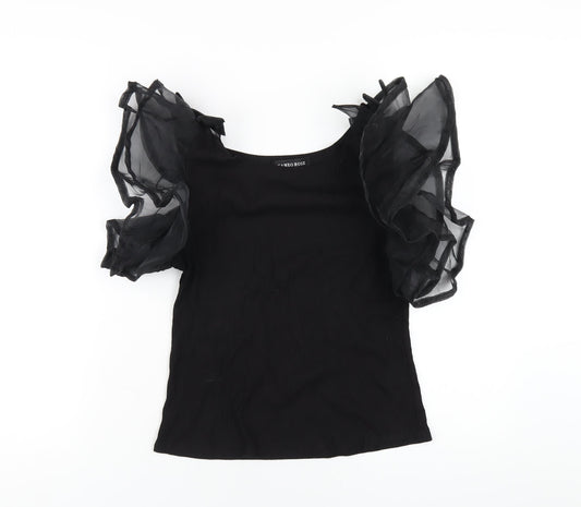 Cameo Rose Womens Black Viscose Basic T-Shirt Size M Round Neck