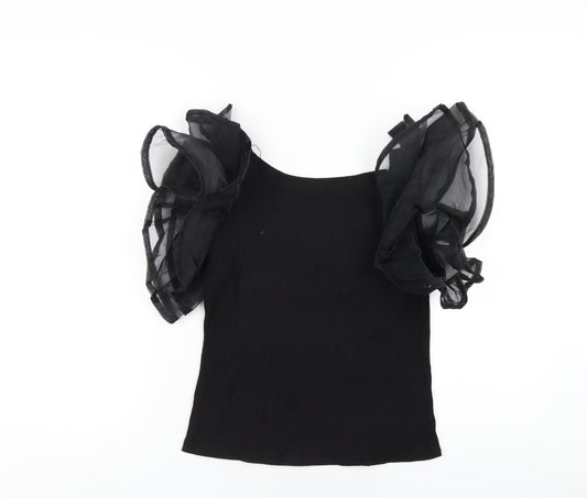 Cameo Rose Womens Black Viscose Basic T-Shirt Size M Round Neck