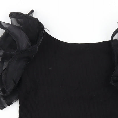 Womens UK Size M Cameo Rose Black Basic T-Shirt