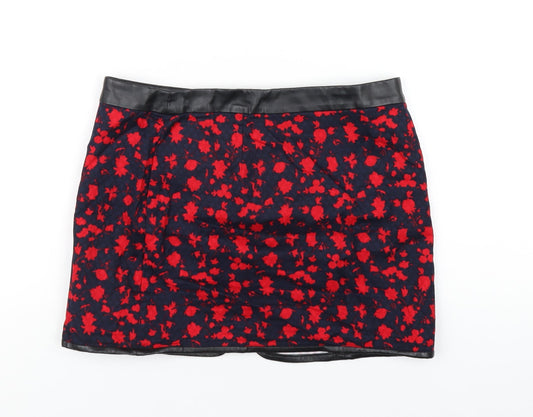 Mango Womens Blue Cotton Mini Skirt Size 8 Zip