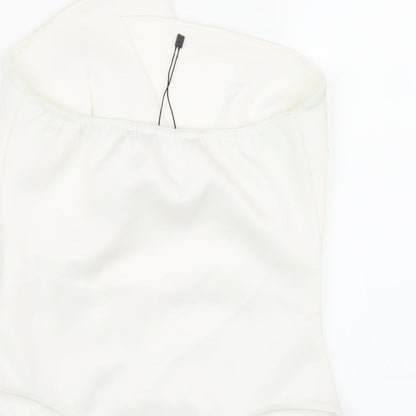 Boohoo Womens White Polyester Bodysuit One-Piece Size 10 Pullover
