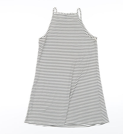 H&M Womens White Striped Polyester A-Line Size 12 Square Neck Pullover