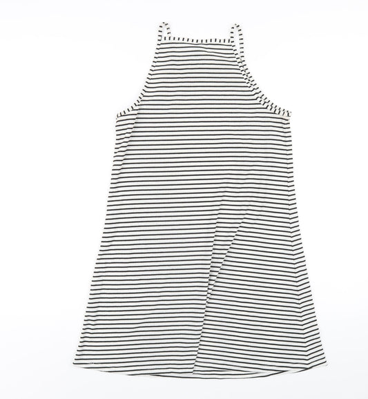 H&M Womens White Striped Polyester A-Line Size 12 Square Neck Pullover