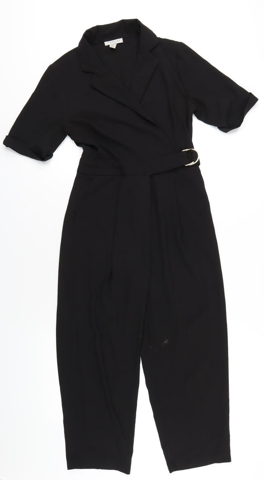 Topshop Womens Black Polyester Jumpsuit One-Piece Size 4 L21 in Zip