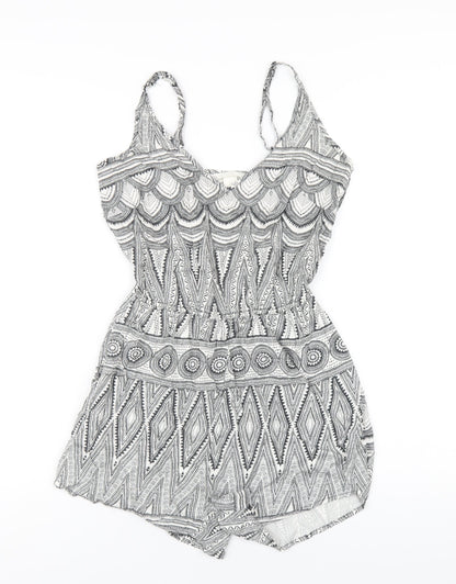 H&M Womens Black Geometric Vinyl Playsuit One-Piece Size 6 Pullover